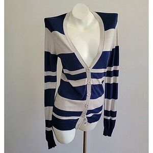 Vintageous Revolve Striped Thin‎ Knit V Neck Button Up Cardigan Sweater Preppy